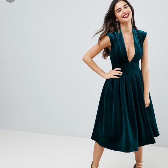 deep plunge midi dress